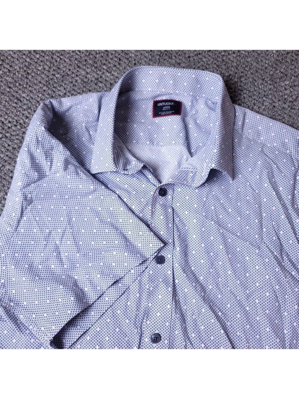 UNTUCKit Fuller Performance Shirt Mens L Large Blue Button Short Sleeve Nylon
